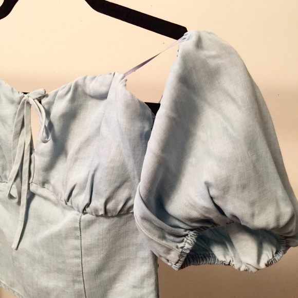Guess Denim Off-The-Shoulder Crop Top - Picture 3 of 3
